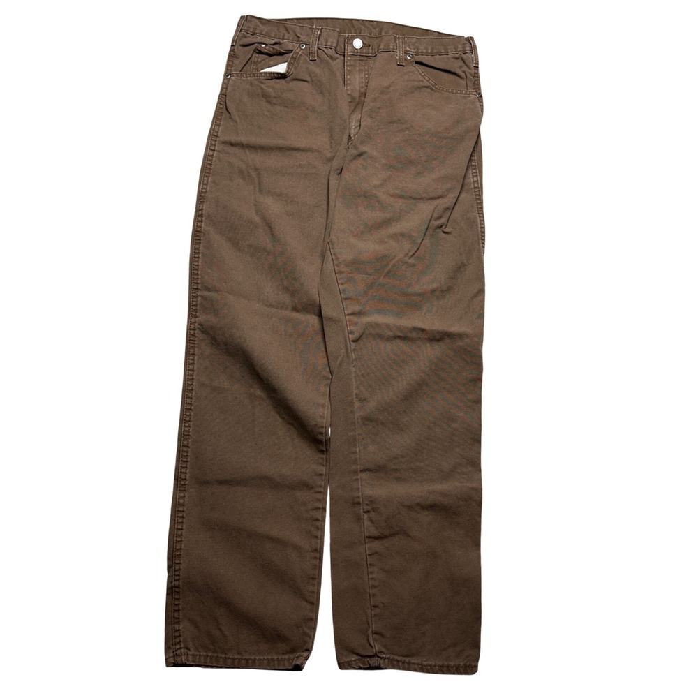 Genuine Dickies Mens Brown Carpenter Pants Duck Canvas Workwear Straight Leg